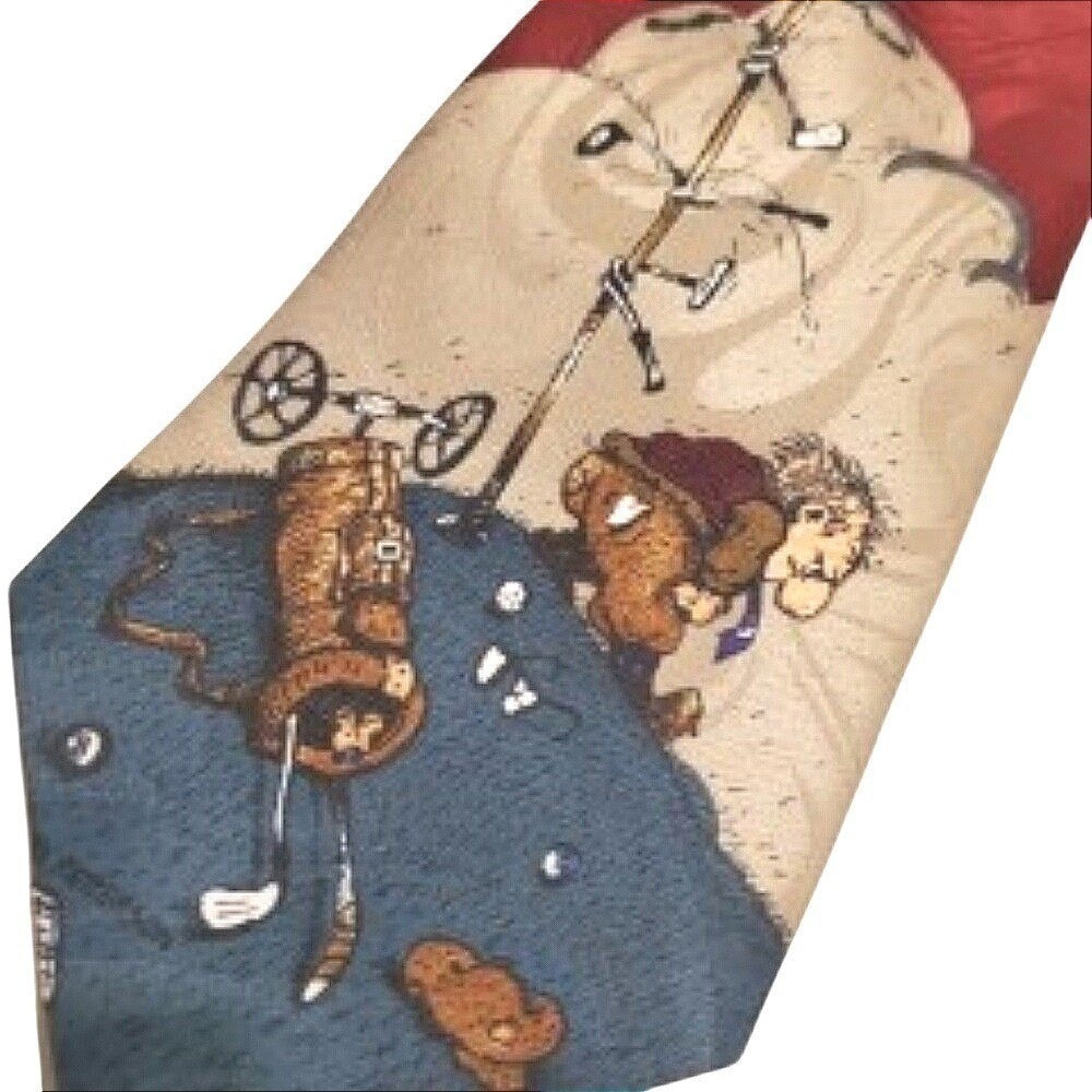 Gary‎ Patterson Balancine Hot Cakes Golf Necktie Red Blue Tan Cartoon One Size